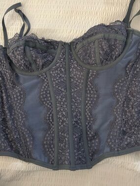 Urban Outfitters Slate Blue Lace Corset Tank Top
